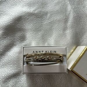 Anne Klein Gold and Silver Layered Crystal Bangle Set